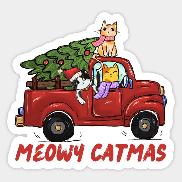 Meowy Catmas Cats Christmas Tree Trip Sticker by The WYLD Tribe